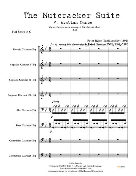 Free Sheet Music Nutcracker Suite Mvt V Arabian Dance For Clarinet Choir Full Score Set Of Parts