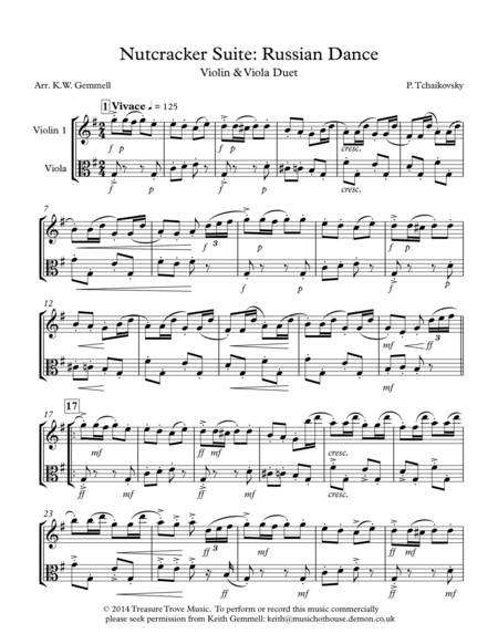 Free Sheet Music Nutcracker Suite Russian Dance Violin And Viola Duet