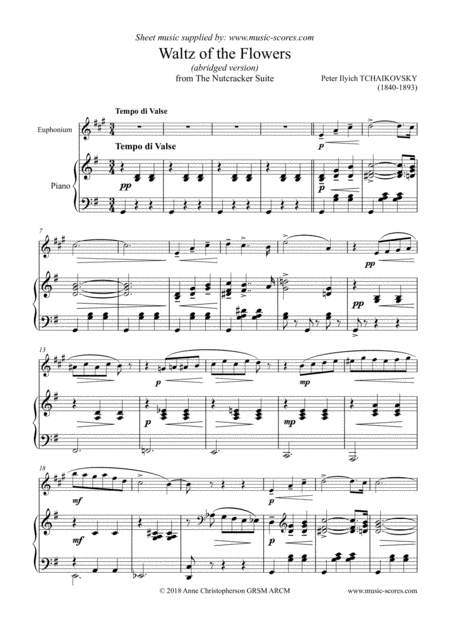 Nutcracker Suite Waltz Of The Flowers Euphonium And Piano Abridged Sheet Music