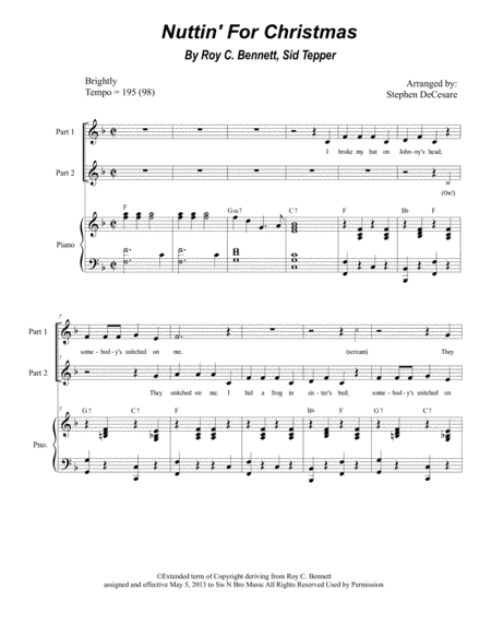 Free Sheet Music Nuttin For Christmas For 2 Part Choir