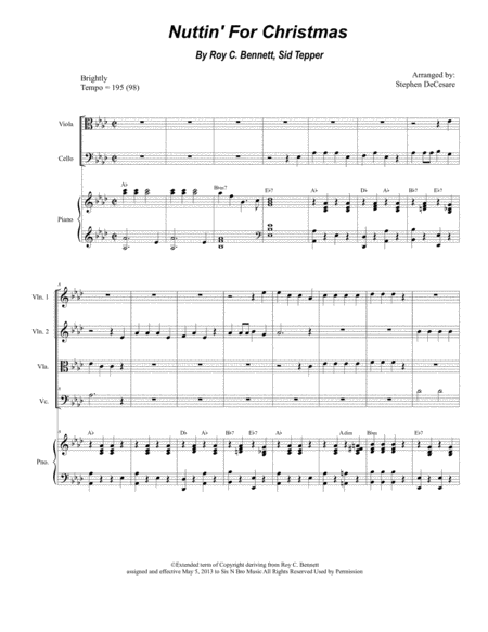 Free Sheet Music Nuttin For Christmas For String Quartet And Piano