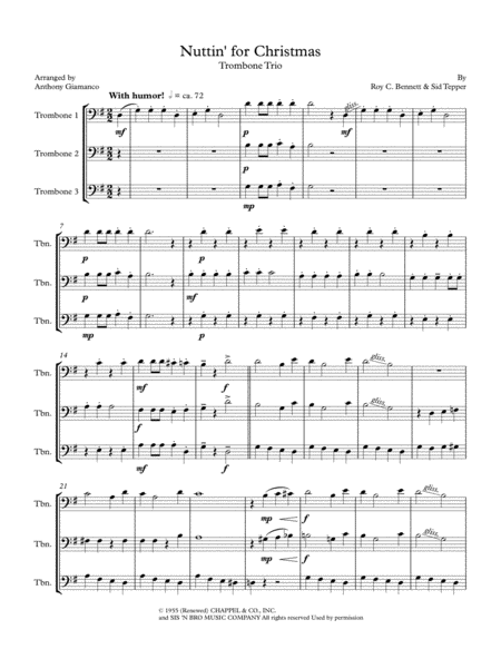 Nuttin For Christmas Trombone Trio 2018 Holiday Contest Entry Sheet Music