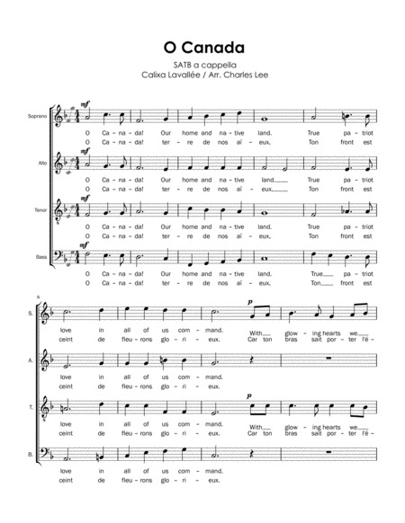 O Canada Bilingual Satb A Cappella Sheet Music