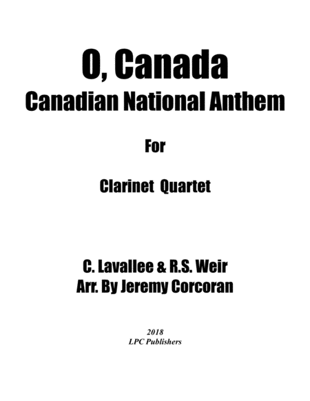 O Canada For Clarinet Quartet Sheet Music