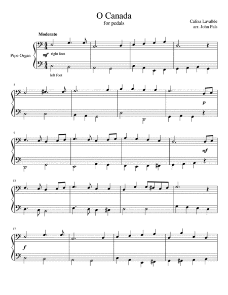 O Canada For Pedals Sheet Music