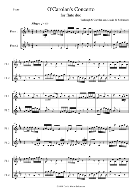 O Carolans Concerto For Flute Duo Sheet Music