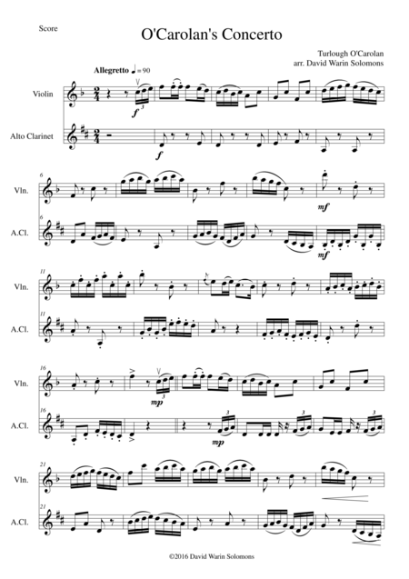 O Carolans Concerto For Violin And Alto Clarinet Sheet Music