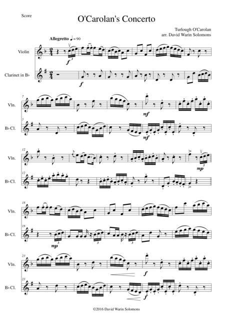 O Carolans Concerto For Violin And Clarinet Sheet Music