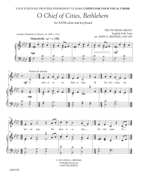 O Chief Of Cities Bethlehem Sheet Music