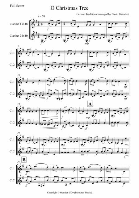 Free Sheet Music O Christmas Tree For Clarinet Duet