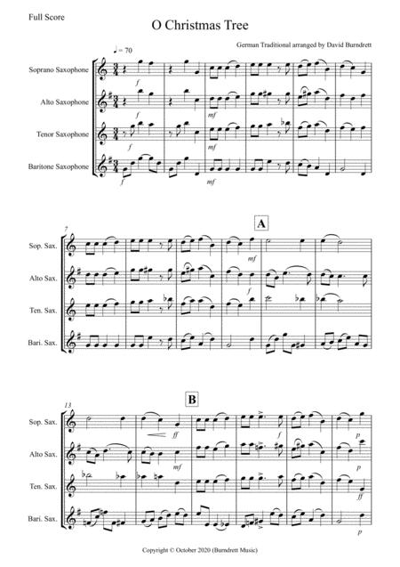 Free Sheet Music O Christmas Tree For Saxophone Quartet