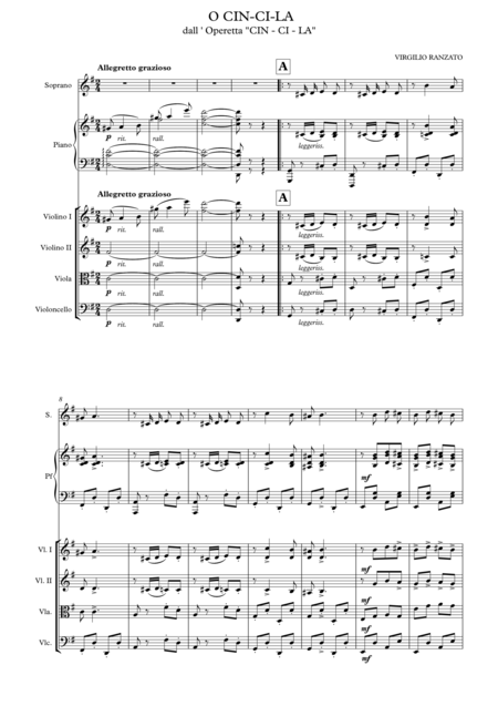 Free Sheet Music O Cin Ci La Dall Operetta Cin Ci La Virgilio Ranzato