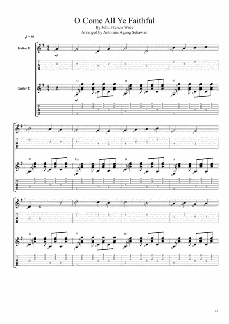 Free Sheet Music O Come All Ye Faithful Duet Guitar Tablature