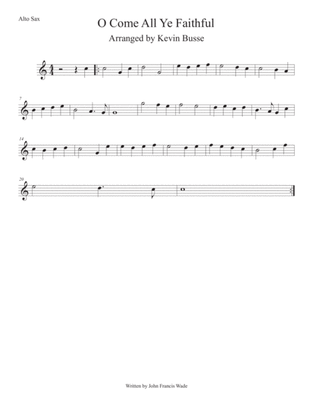 O Come All Ye Faithful Easy Key Of C Alto Sax Sheet Music