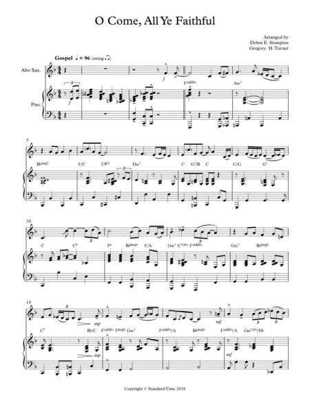Free Sheet Music O Come All Ye Faithful For Alto Sax With Piano Accompaniment Gospel