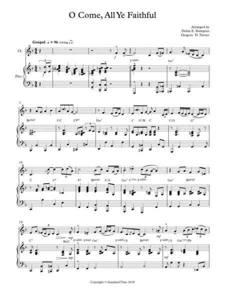 O Come All Ye Faithful For Clarinet Or Soprano Sax With Piano Accompaniment Gospel Sheet Music