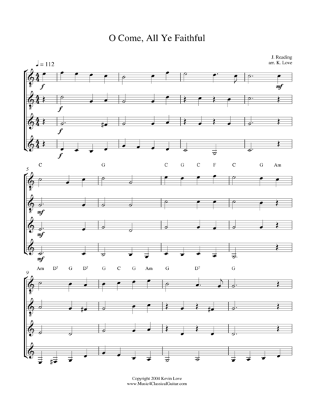 O Come All Ye Faithful Guitar Quartet Score And Parts Sheet Music