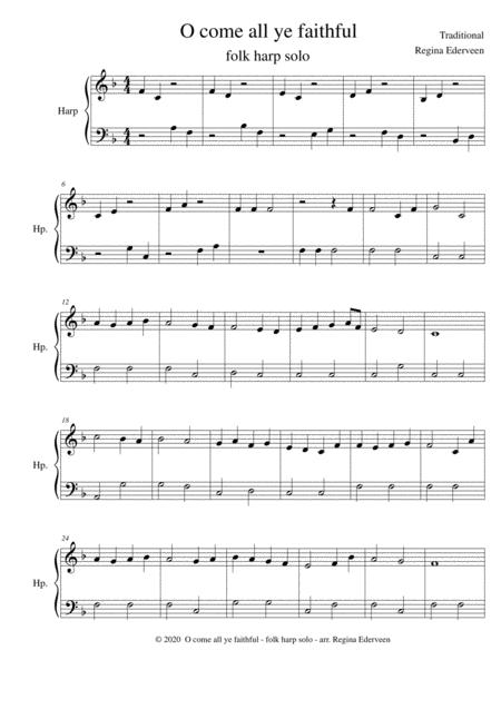 Free Sheet Music O Come All Ye Faithful Harp Solo Beginner