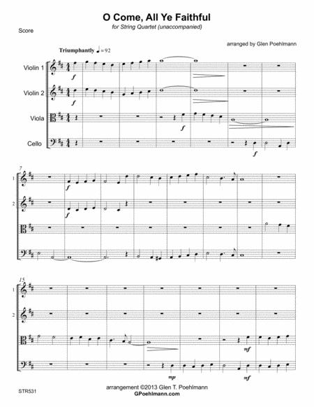 O Come All Ye Faithful String Quartet Unaccompanied Sheet Music