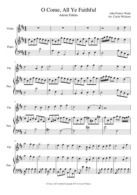 O Come All Ye Faithful Violin Solo Sheet Music