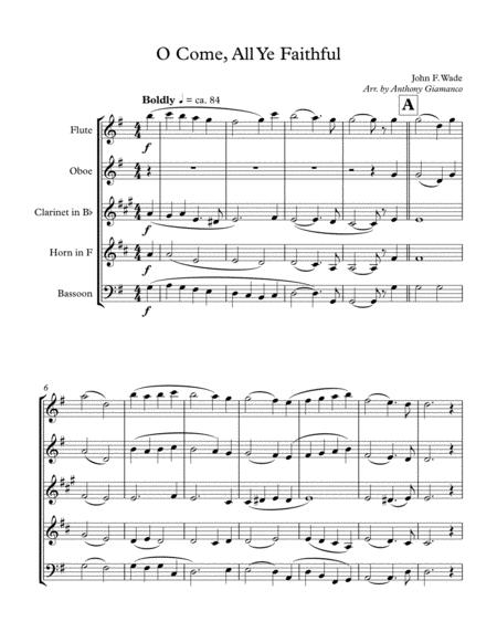 O Come All Ye Faithful Wind Quintet Sheet Music