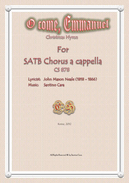 O Come Emmanuel Christmas Hymn For Satb Choir A Cappella Sheet Music