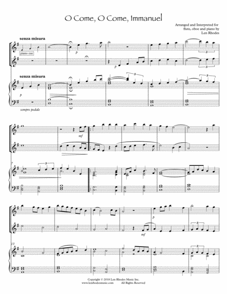 Free Sheet Music O Come O Come Emmanuel A Contemporary Arrangement For Flute Oboe And Piano