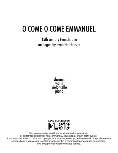 Free Sheet Music O Come O Come Emmanuel Clarinet Piano Trio
