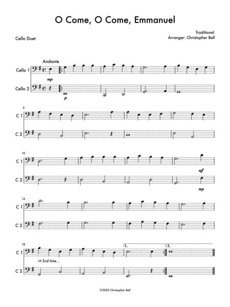 Free Sheet Music O Come O Come Emmanuel Easy Cello Duet