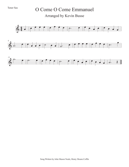 O Come O Come Emmanuel Easy Key Of C Tenor Sax Sheet Music