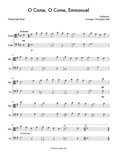 Free Sheet Music O Come O Come Emmanuel Easy Viola Cello Duet