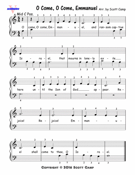 O Come O Come Emmanuel First Year Piano Students Sheet Music