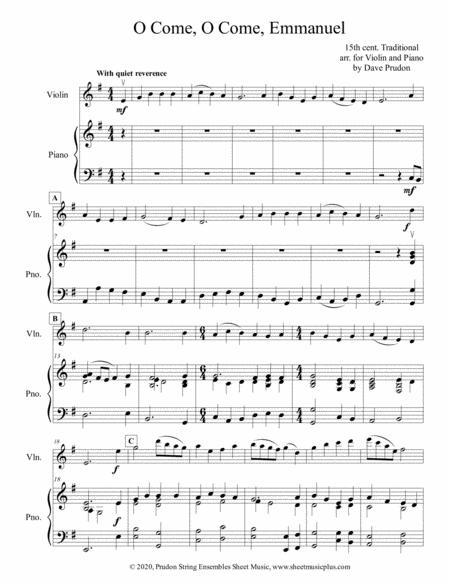 O Come O Come Emmanuel For Violin Piano Sheet Music