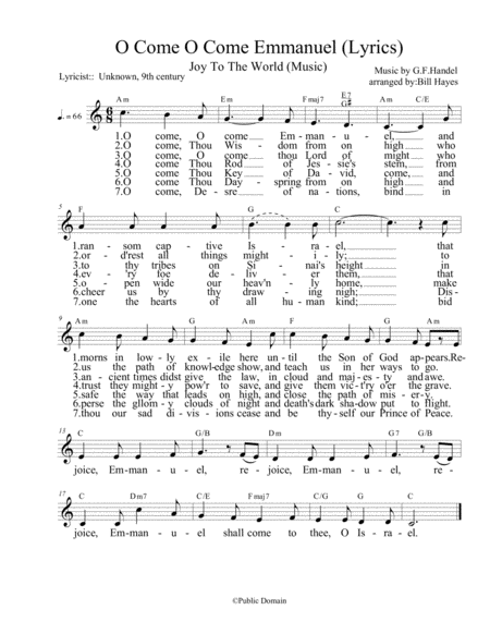 O Come O Come Emmanuel Lyrics With Joy To The World Melody In 6 8 Time Signature Sheet Music