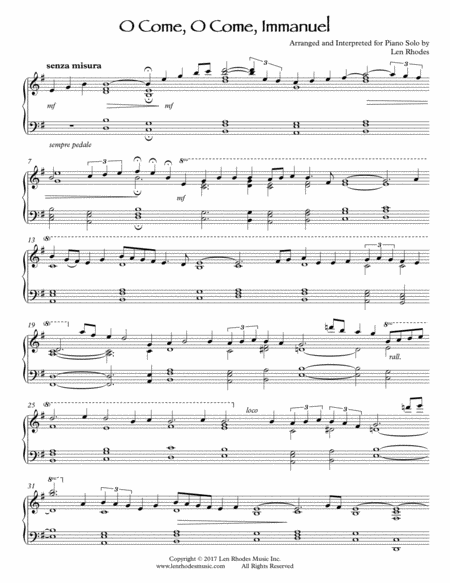 O Come O Come Immanuel A Contemporary Piano Solo Sheet Music