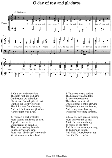 O Day Of Rest And Gladness A New Tune To A Wonderful Old Hymn Sheet Music