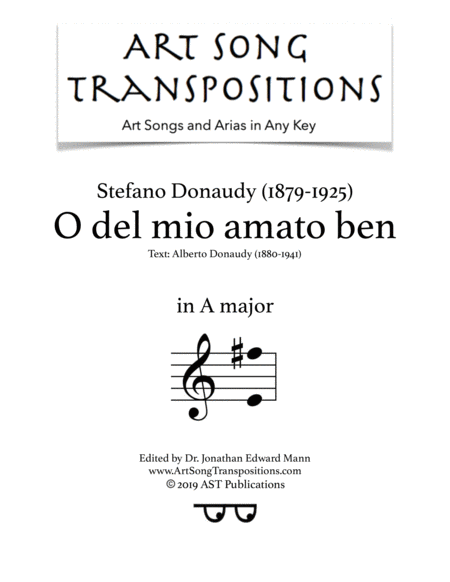 Free Sheet Music O Del Mio Amato Ben A Major