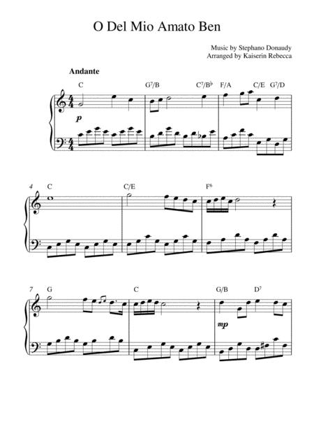 Free Sheet Music O Del Mio Amato Ben Piano Solo With Chords