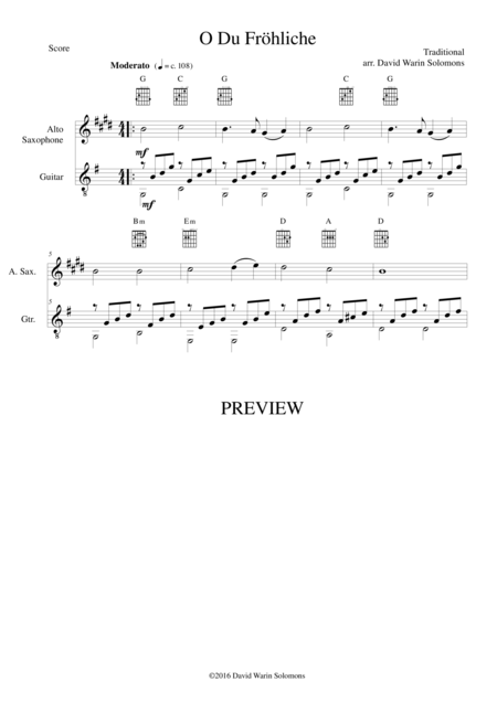 O Du Frhliche O Sanctissima For Alto Saxophone Guitar Simple Version Sheet Music