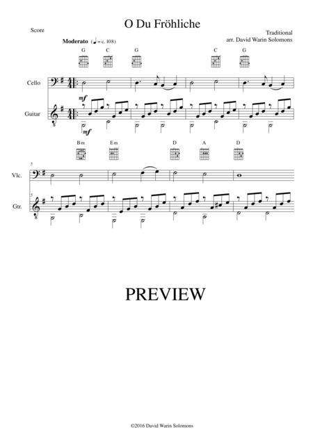 O Du Frhliche O Sanctissima For Cello And Guitar Simple Version Sheet Music