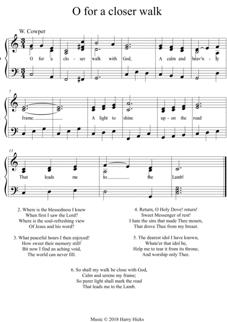 O For A Closer Walk With God A New Tune To A Wonderful William Cowper Hymn Sheet Music