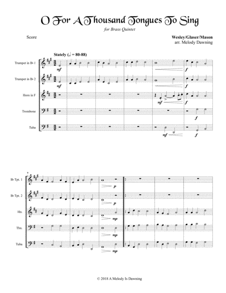 O For A Thousand Tongues To Sing Brass Quintet Sheet Music