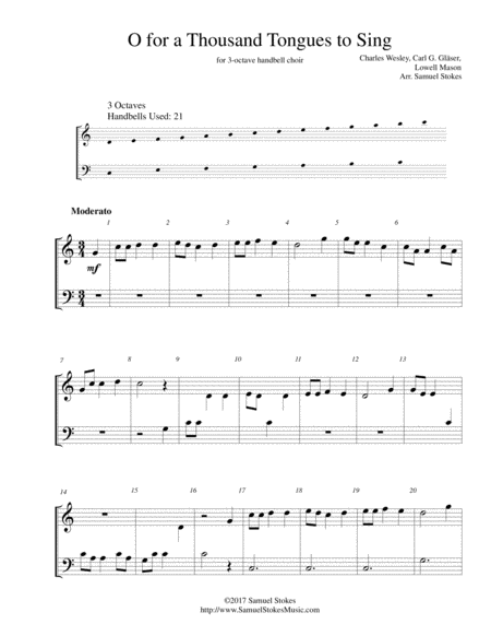 Free Sheet Music O For A Thousand Tongues To Sing For 3 Octave Handbell Choir