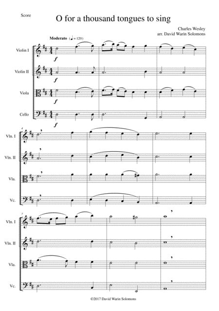 O For A Thousand Tongues To Sing For String Quartet Sheet Music
