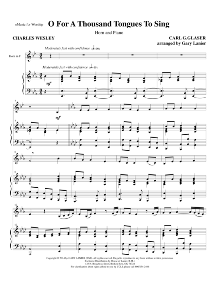 O For A Thousand Tongues To Sing Horn Piano And Horn Part Sheet Music