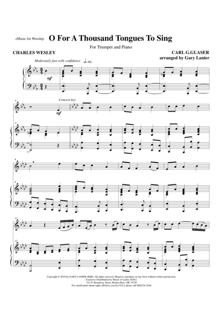 O For A Thousand Tongues To Sing Trp Pn Sheet Music