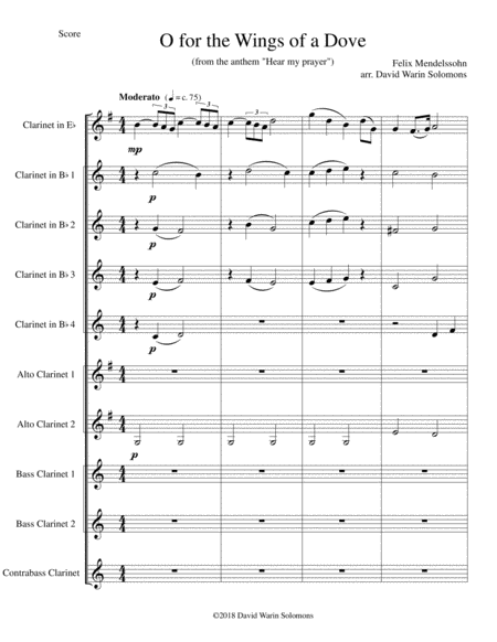 O For The Wings Of A Dove For Clarinet Choir Sheet Music