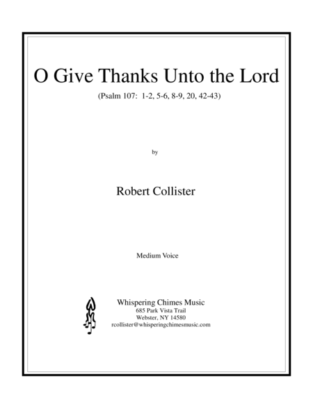 Free Sheet Music O Give Thanks Unto The Lord Medium Voice