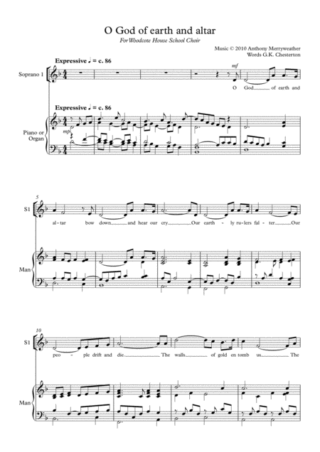 Free Sheet Music O God Of Earth And Altar