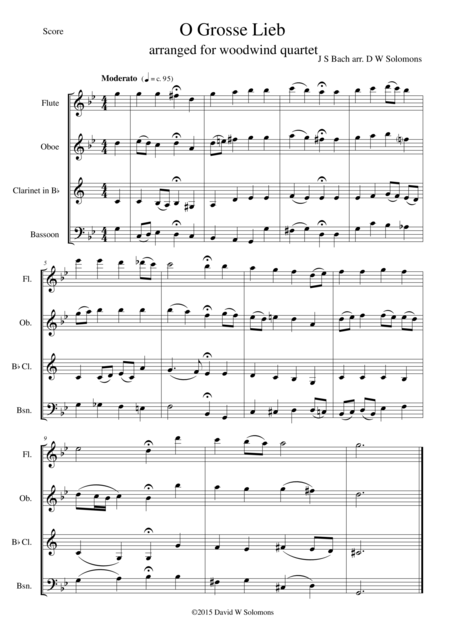 O Grosse Lieb For Woodwind Quartet Sheet Music